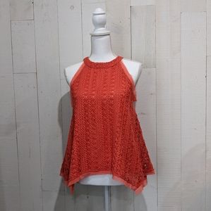 Anthropologie Moon River Boho Coral Open Back Crochet Halter Top